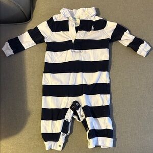 Polo Ralph Lauren Kids Collared Rugby One Piece in Navy and White